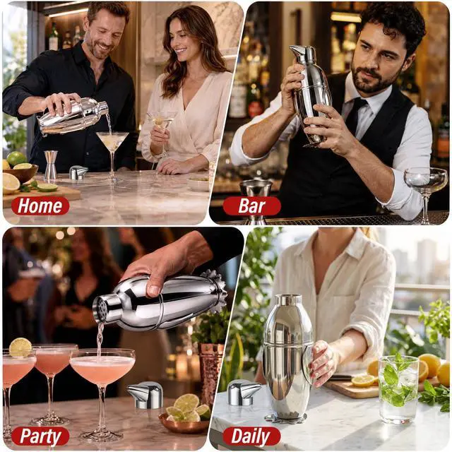 Alt view image 7 of 7 - Penguin Cocktail Shaker with Strainer, Bar Essentials, Bartender Shaker and Strainer Set, Stainless Steel Shaker Bottle, 17 oz