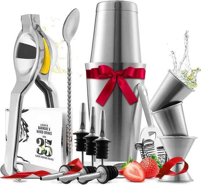 Main image of Bar Set Cocktail Shaker Set, Stainless Steel Mixology Bartender Kit, 16 Piece Cocktail Kit, Silver Cocktail Set, Bar Tools: 30oz Martini Shaker, Muddler, Bar Kit Cocktail Book, Jigger and Pourers