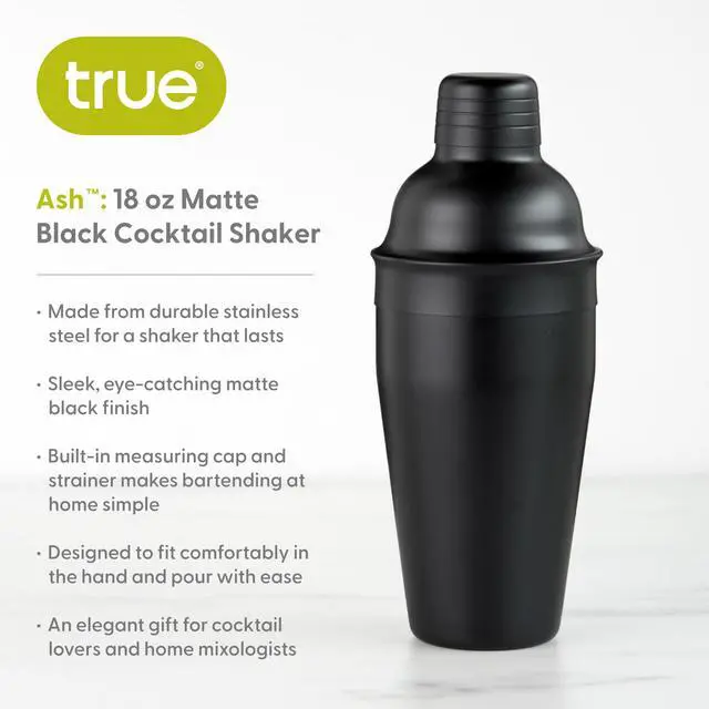 Alt view image 2 of 7 - Ash Stainless Steel Cocktail Shaker for Cold Brew Cocktails, Margarita, Whiskey Sour, Espresso Martini Shaker, Home Bar Accessories, Bartender Gifts, 18 oz, Set of 1, Matte Black