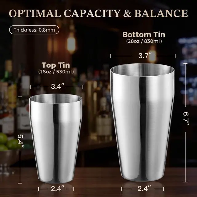Alt view image 4 of 7 - Cocktail Shaker Set, 2-Piece Boston Shaker Set for Drink Mixing