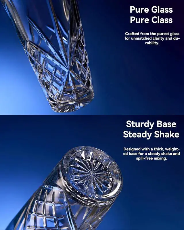 Alt view image 3 of 7 - Crystal Cut Glass Cocktail Shaker with #304 Lid & Built-in Strainer, 18.5oz Premium Lead-Free Martini Shaker with Bonus Liquor Pour Spout, Elegant Barware for Home Bar,Gift for Cocktail Lovers
