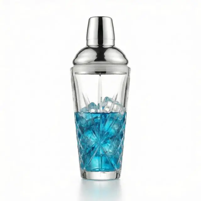 Alt view image 2 of 7 - Crystal Cut Glass Cocktail Shaker with #304 Lid & Built-in Strainer, 18.5oz Premium Lead-Free Martini Shaker with Bonus Liquor Pour Spout, Elegant Barware for Home Bar,Gift for Cocktail Lovers