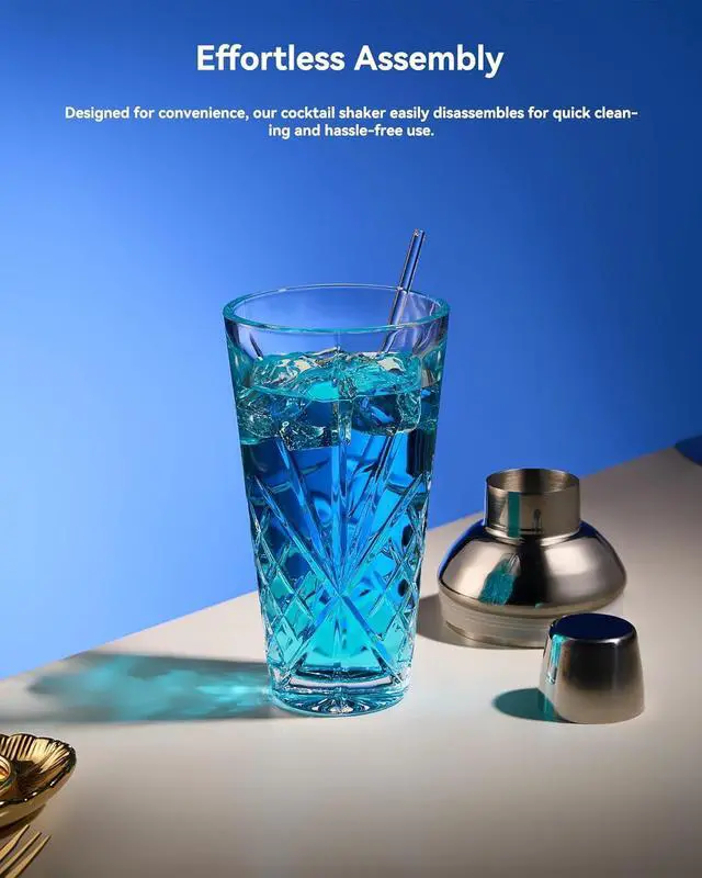 Alt view image 5 of 7 - Crystal Cut Glass Cocktail Shaker with #304 Lid & Built-in Strainer, 18.5oz Premium Lead-Free Martini Shaker with Bonus Liquor Pour Spout, Elegant Barware for Home Bar,Gift for Cocktail Lovers
