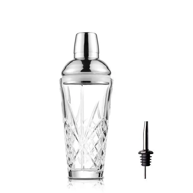 Alt view image 4 of 7 - Crystal Cut Glass Cocktail Shaker with #304 Lid & Built-in Strainer, 18.5oz Premium Lead-Free Martini Shaker with Bonus Liquor Pour Spout, Elegant Barware for Home Bar,Gift for Cocktail Lovers