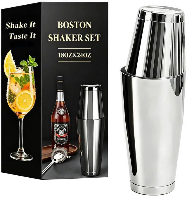 Main image of Professional Boston Cocktail Shaker Tins, 18oz & 28oz 2-Piece Boston Shaker, Weighted 304 Stainless Steel Shaking Tins,Professional Bar Tool for Bartenders, Silver