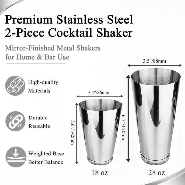 Alt view image 3 of 7 - Professional Boston Cocktail Shaker Tins, 18oz & 28oz 2-Piece Boston Shaker, Weighted 304 Stainless Steel Shaking Tins,Professional Bar Tool for Bartenders, Silver