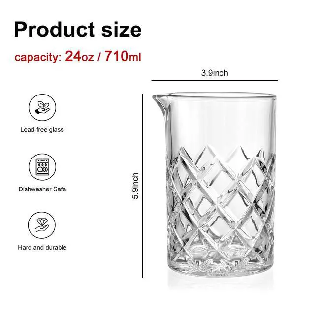 Alt view image 2 of 6 - 4 Pcs Cocktail Mixing Glass 24 oz Cocktail Stirring Glasses Crystal Glasses Mixing Pitcher for Bar Party Bartender Whiskey Drinking Shaker Accessory