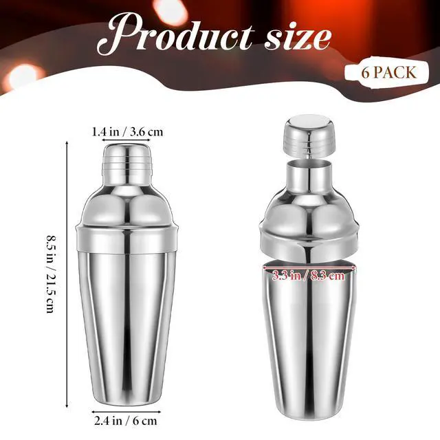 Alt view image 2 of 7 - 6 PCS Cocktail Shakers Professional, 18.6 Oz Stainless Steel Martini Shaker