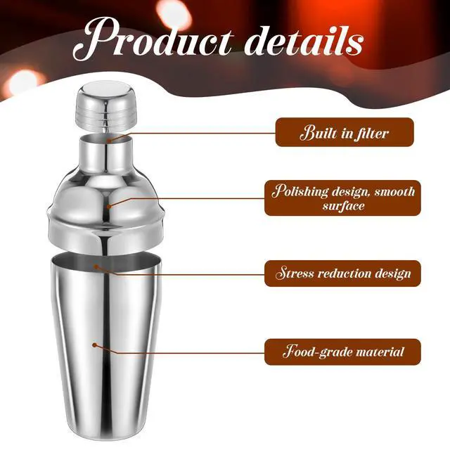 Alt view image 6 of 7 - 6 PCS Cocktail Shakers Professional, 18.6 Oz Stainless Steel Martini Shaker