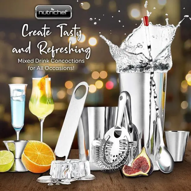 Alt view image 2 of 7 - Mixology Bartender Cocktail Shaker Set - Includes 15 & 30 oz Stainless Steel Shakers, 6 Bottle Pourers & More - Essential Martini Making Kit - Drink Mixing Set - 15 Piece Cocktail Bar Set