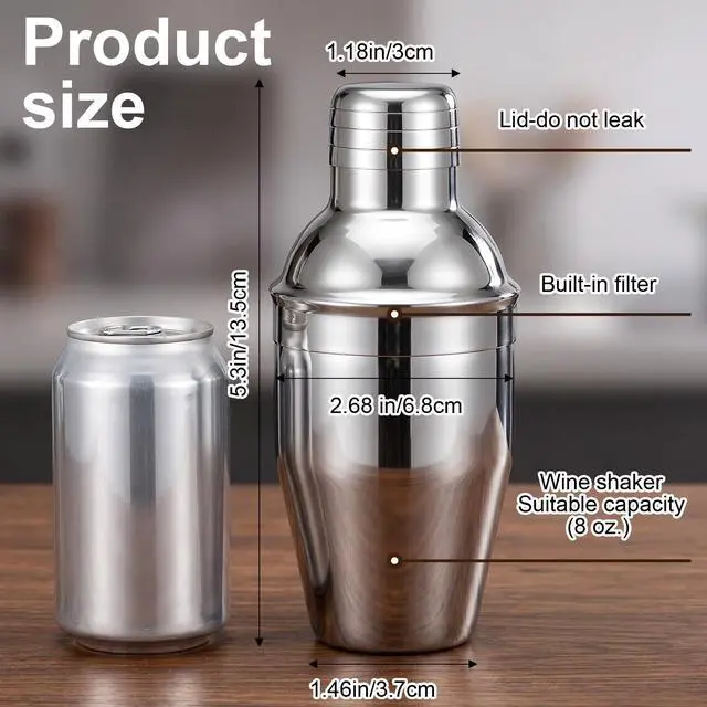 Alt view image 2 of 7 - 6 Pcs Cocktail Shaker Set, 8 oz Professional Stainless Steel Martini Mixer with Built-in Strainer for Bartending, No Leaks, Boston Shaker for Home, Bar, Party Drink Tool (Silver)