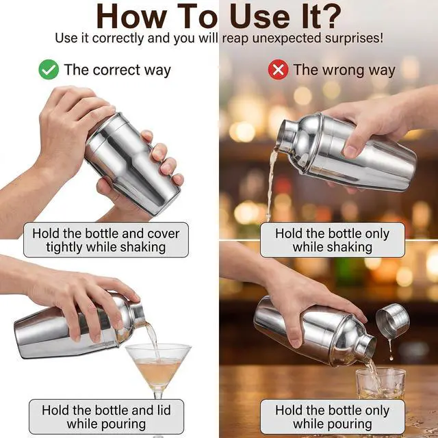 Alt view image 7 of 7 - 6 Pcs Cocktail Shaker Set, 8 oz Professional Stainless Steel Martini Mixer with Built-in Strainer for Bartending, No Leaks, Boston Shaker for Home, Bar, Party Drink Tool (Silver)