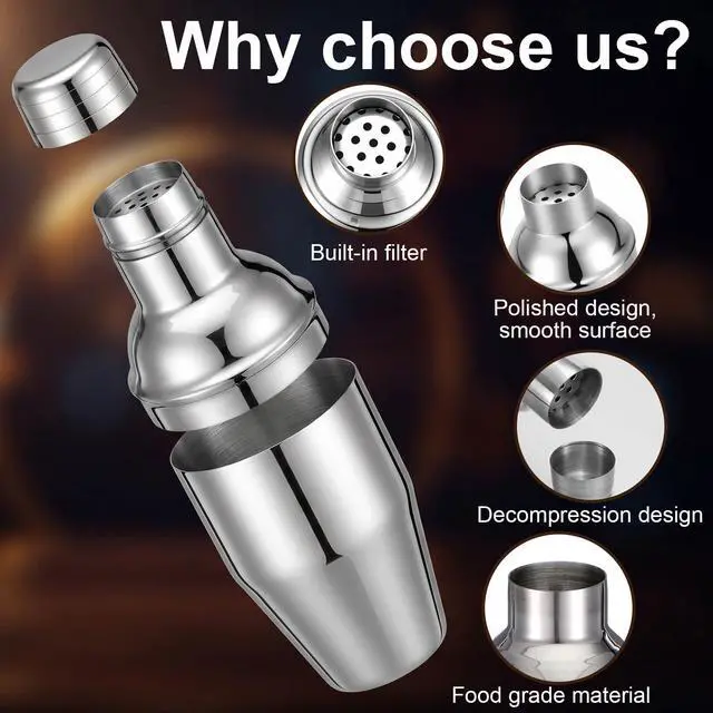 Alt view image 3 of 7 - 6 Pcs Cocktail Shaker Set, 8 oz Professional Stainless Steel Martini Mixer with Built-in Strainer for Bartending, No Leaks, Boston Shaker for Home, Bar, Party Drink Tool (Silver)