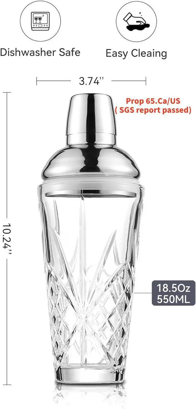 Alt view image 6 of 7 - Cut Crystal Cocktail Shaker with 0.5-1-1.5oz Measured Jigger Cap