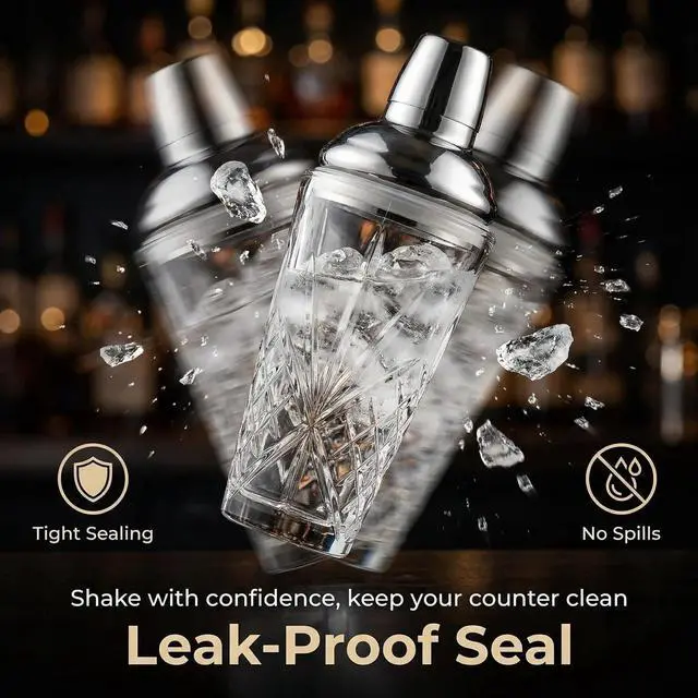 Alt view image 5 of 7 - Cut Crystal Cocktail Shaker with 0.5-1-1.5oz Measured Jigger Cap