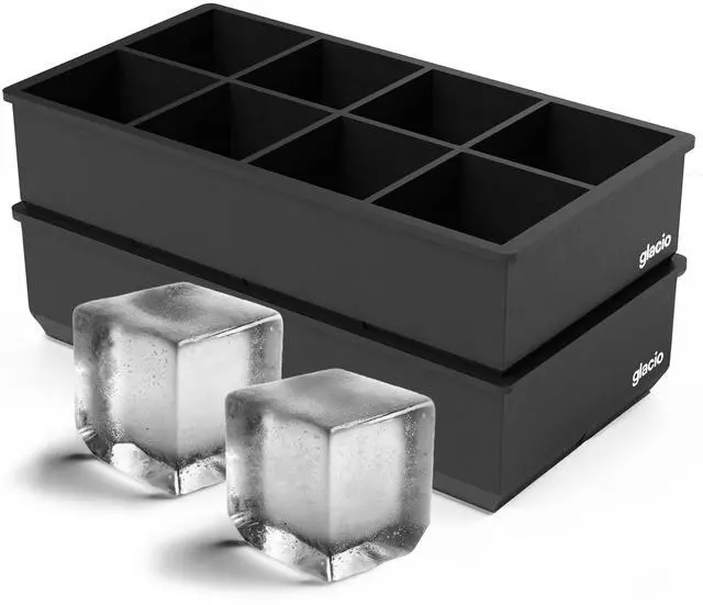 Main image of Ice Cube Molds, 2 Pack Silicone Trays for 8 Large Square Cubes