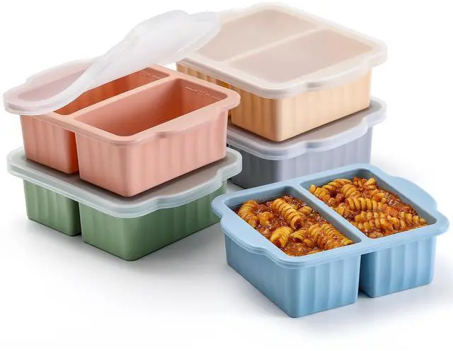 Main image of Silicone Freezer Trays with Lids, 2-Cavity Soup Molds with Reinforced Steel Rim, Versatile 1-Cup Per Compartment (5-Pack) for Broth, Sauce, Leftovers & Large Ice Cubes, Oven & Dishwasher Safe