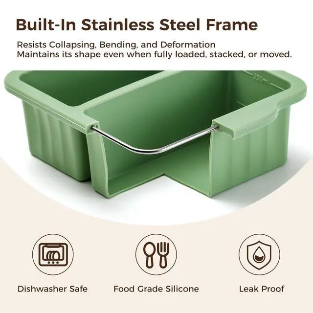 Alt view image 5 of 7 - Silicone Freezer Trays with Lids, 2-Cavity Soup Molds with Reinforced Steel Rim, Versatile 1-Cup Per Compartment (5-Pack) for Broth, Sauce, Leftovers & Large Ice Cubes, Oven & Dishwasher Safe