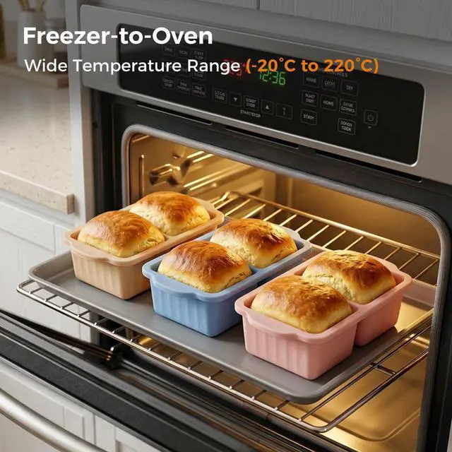 Alt view image 6 of 7 - Silicone Freezer Trays with Lids, 2-Cavity Soup Molds with Reinforced Steel Rim, Versatile 1-Cup Per Compartment (5-Pack) for Broth, Sauce, Leftovers & Large Ice Cubes, Oven & Dishwasher Safe