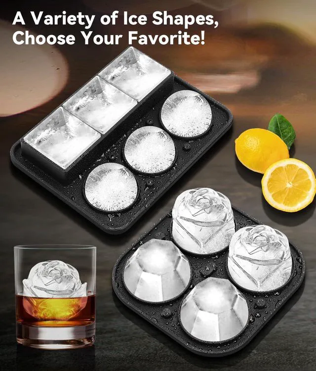 Alt view image 2 of 7 - Ice Cube Trays with Lids, Large Silicone Ice Molds for Whiskey, Set of 2