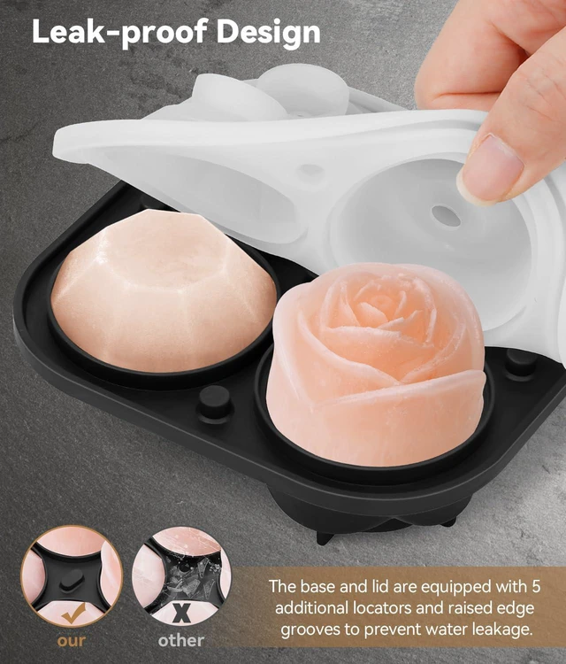 Alt view image 5 of 7 - Ice Cube Trays with Lids, Large Silicone Ice Molds for Whiskey, Set of 2