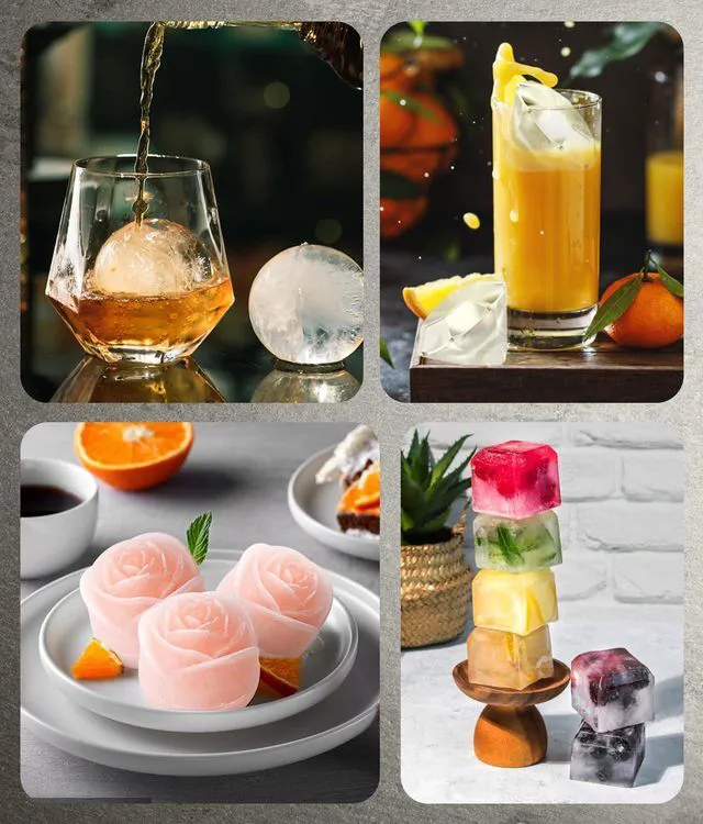 Alt view image 6 of 7 - Ice Cube Trays with Lids, Large Silicone Ice Molds for Whiskey, Set of 2