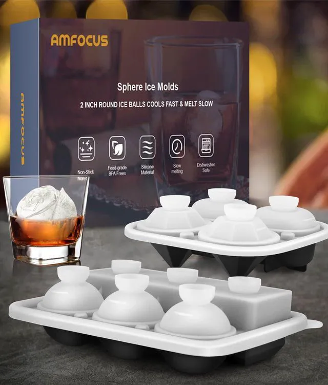 Alt view image 7 of 7 - Ice Cube Trays with Lids, Large Silicone Ice Molds for Whiskey, Set of 2