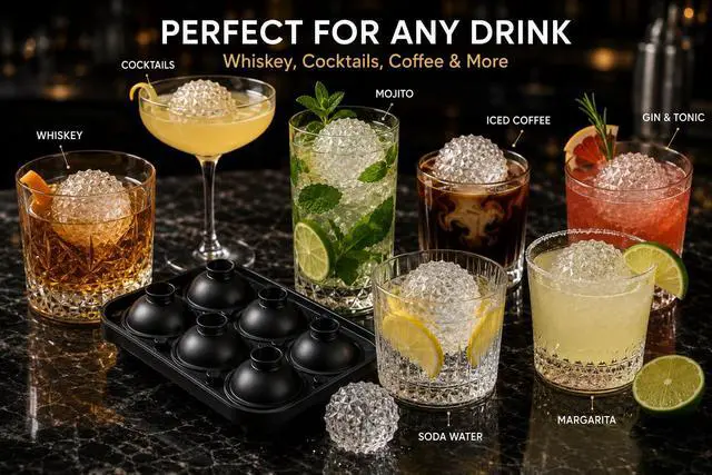 Alt view image 2 of 5 - KORA HAUS Sphere Ice Cube Mold with Lid Extra Large Premium Silicone Ice Ball Maker for Whiskey, Cocktails & Bourbon Ice Sphere Mold BPA Free Easy Release Ice Tray