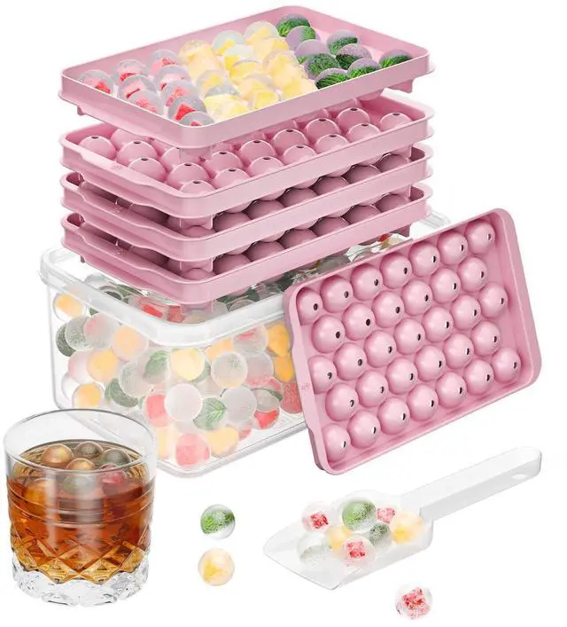 Main image of 3 Pack Ice Trays for Freezer, 99 PCS Ice Cube Tray with Lid and Bin, Round Ice Cube Mold, Circle Ice Maker for Chilling Drinks (0.8 inch, Pink)