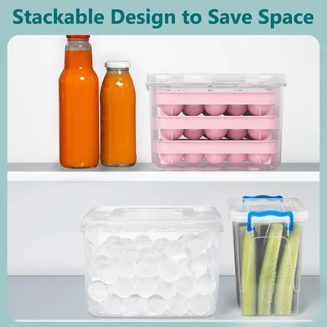 Alt view image 2 of 6 - 3 Pack Ice Trays for Freezer, 99 PCS Ice Cube Tray with Lid and Bin, Round Ice Cube Mold, Circle Ice Maker for Chilling Drinks (0.8 inch, Pink)