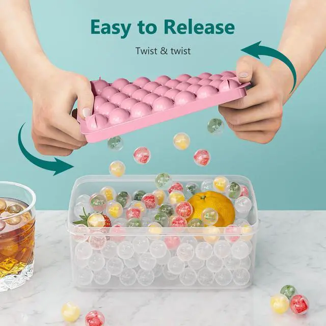 Alt view image 3 of 6 - 3 Pack Ice Trays for Freezer, 99 PCS Ice Cube Tray with Lid and Bin, Round Ice Cube Mold, Circle Ice Maker for Chilling Drinks (0.8 inch, Pink)