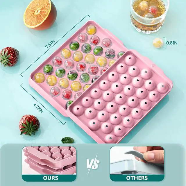 Alt view image 5 of 6 - 3 Pack Ice Trays for Freezer, 99 PCS Ice Cube Tray with Lid and Bin, Round Ice Cube Mold, Circle Ice Maker for Chilling Drinks (0.8 inch, Pink)