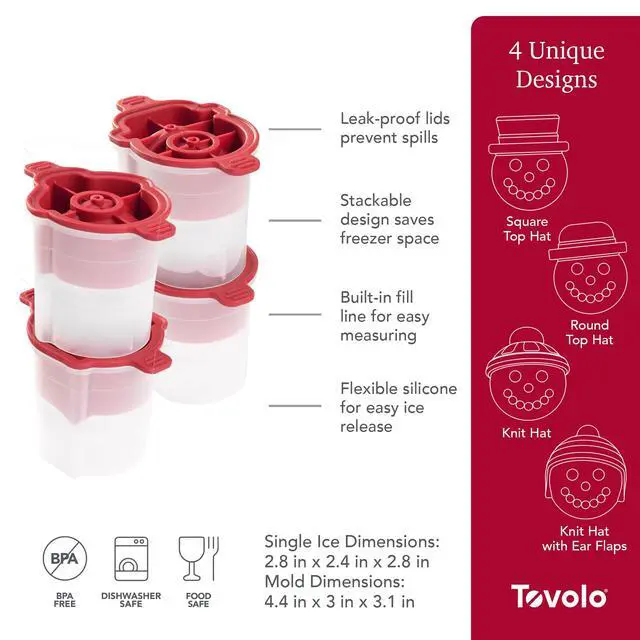 Alt view image 3 of 6 - Ice Cube Snowman Mold Holiday Ice Molds Silicone Set of 4 Christmas Stocking Stuffer for Adults Fun Festive Ice Sphere Makers