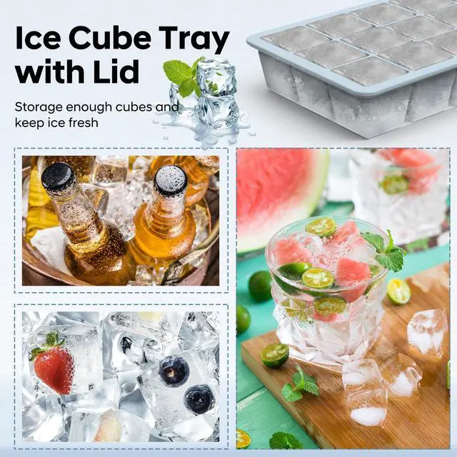 Alt view image 3 of 7 - Silicone Ice Cube Tray 3 Pack, Ice Cube Mold, Ice Trays for Freezer with Lid for Whiskey, Cocktail, Drinks and Food, Freezer, BPA Free, Easy Release