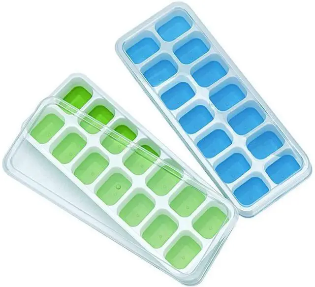 Main image of Ice Cube Trays, Silicone Easy-Release and Flexible 14-Ice Trays with Spill-Resistant Removable Lid, BPA Free, Durable and Dishwasher Safe, 2 Pack