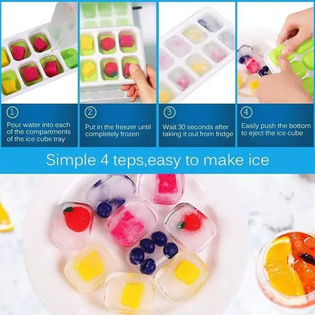 Alt view image 2 of 7 - Ice Cube Trays, Silicone Easy-Release and Flexible 14-Ice Trays with Spill-Resistant Removable Lid, BPA Free, Durable and Dishwasher Safe, 2 Pack