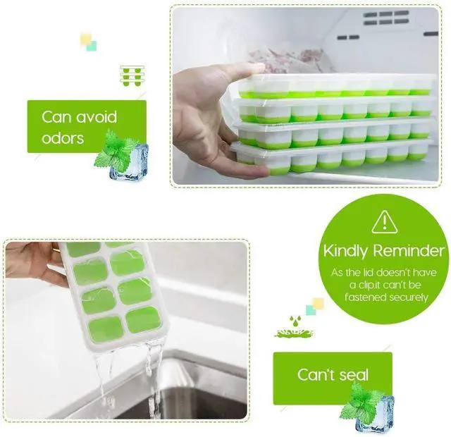 Alt view image 3 of 7 - Ice Cube Trays, Silicone Easy-Release and Flexible 14-Ice Trays with Spill-Resistant Removable Lid, BPA Free, Durable and Dishwasher Safe, 2 Pack