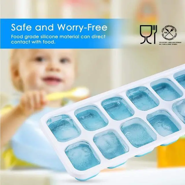 Alt view image 4 of 7 - Ice Cube Trays, Silicone Easy-Release and Flexible 14-Ice Trays with Spill-Resistant Removable Lid, BPA Free, Durable and Dishwasher Safe, 2 Pack