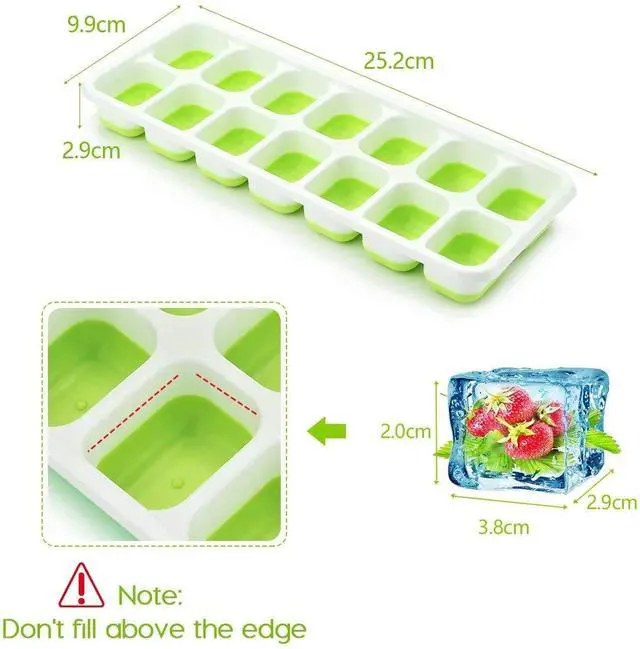 Alt view image 5 of 7 - Ice Cube Trays, Silicone Easy-Release and Flexible 14-Ice Trays with Spill-Resistant Removable Lid, BPA Free, Durable and Dishwasher Safe, 2 Pack