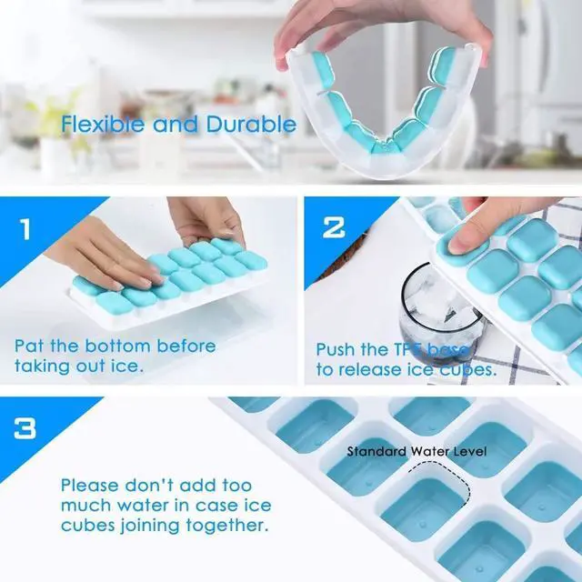 Alt view image 6 of 7 - Ice Cube Trays, Silicone Easy-Release and Flexible 14-Ice Trays with Spill-Resistant Removable Lid, BPA Free, Durable and Dishwasher Safe, 2 Pack