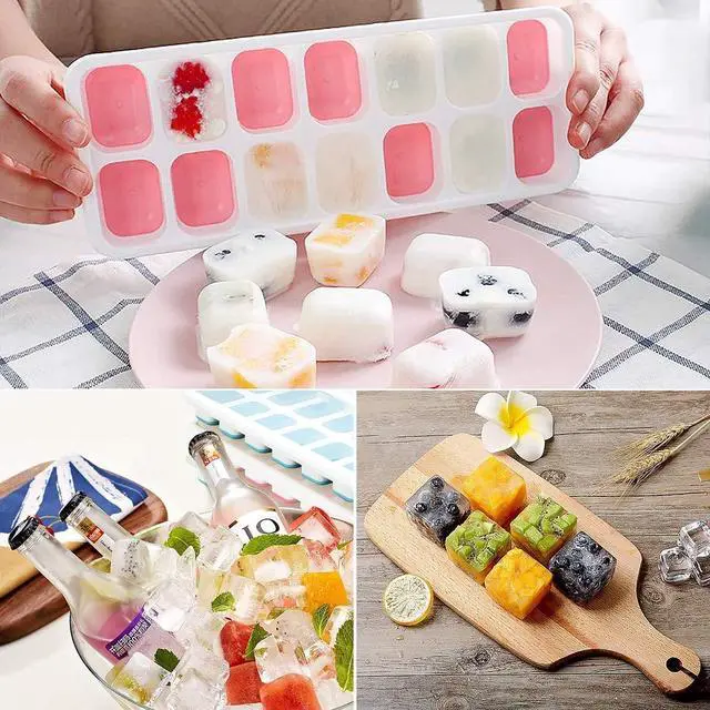 Alt view image 7 of 7 - Ice Cube Trays, Silicone Easy-Release and Flexible 14-Ice Trays with Spill-Resistant Removable Lid, BPA Free, Durable and Dishwasher Safe, 2 Pack