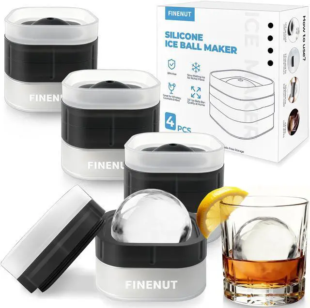 Main image of Easy Release Ice Ball Maker Mold, 4 Pack, 2.5 Inch Large Round Ice Cube Mold for Whiskey & Cocktails, Stackable Lid, Reinforced Leak-Resistant Silicone, BPA-Free