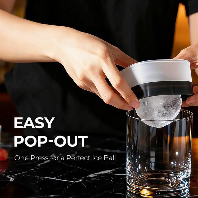 Alt view image 6 of 7 - Easy Release Ice Ball Maker Mold, 4 Pack, 2.5 Inch Large Round Ice Cube Mold for Whiskey & Cocktails, Stackable Lid, Reinforced Leak-Resistant Silicone, BPA-Free