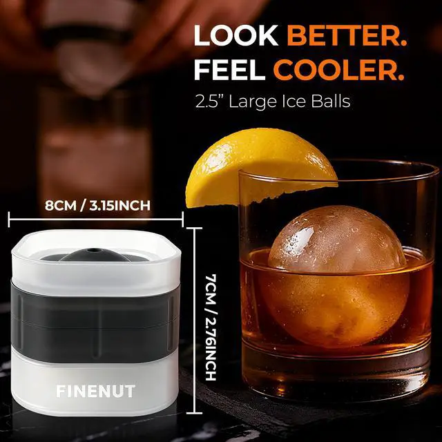 Alt view image 2 of 7 - Easy Release Ice Ball Maker Mold, 4 Pack, 2.5 Inch Large Round Ice Cube Mold for Whiskey & Cocktails, Stackable Lid, Reinforced Leak-Resistant Silicone, BPA-Free