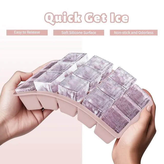 Alt view image 5 of 7 - Silicone Ice Cube Tray 3 Pack - EASY RELEASE ice cube tray with lid, BPA Free Ice Cubes Trays for Freezer,ice cube mold for Cocktail,Whiskey (Blue+Pink+Green)