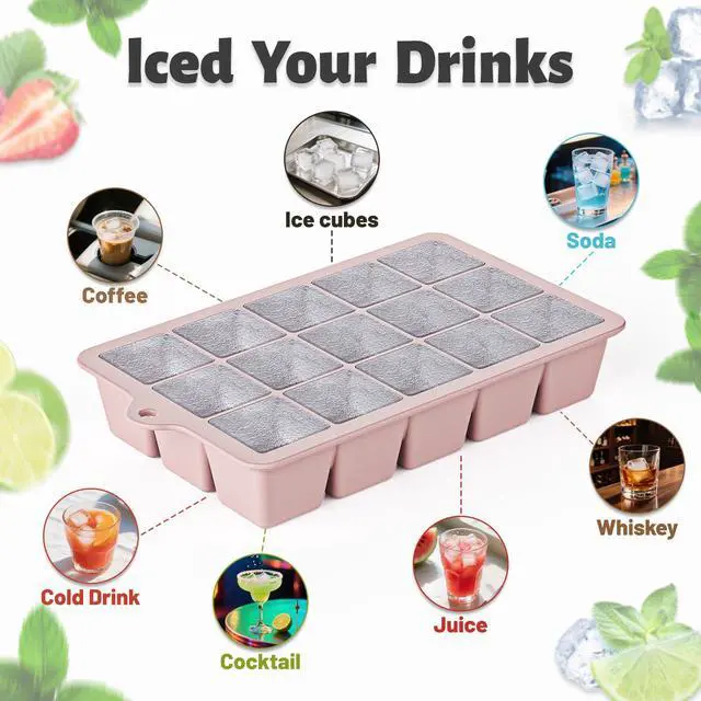 Alt view image 7 of 7 - Silicone Ice Cube Tray 3 Pack - EASY RELEASE ice cube tray with lid, BPA Free Ice Cubes Trays for Freezer,ice cube mold for Cocktail,Whiskey (Blue+Pink+Green)
