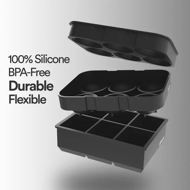 Alt view image 3 of 7 - Silicone Ice Cube Trays with Lids, Large 2 Inch Cubes & Spheres Set