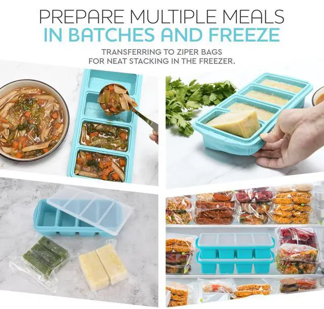 Alt view image 2 of 7 - Silicone Freezer Tray With Lid - Soup Freezer Container molds - Large Ice Cube Tray- makes 8 perfect 1 cup portions cubes, 2-Pack Freezer Storage Food Soups & Meal Prep - Oven & Dishwasher -Safe