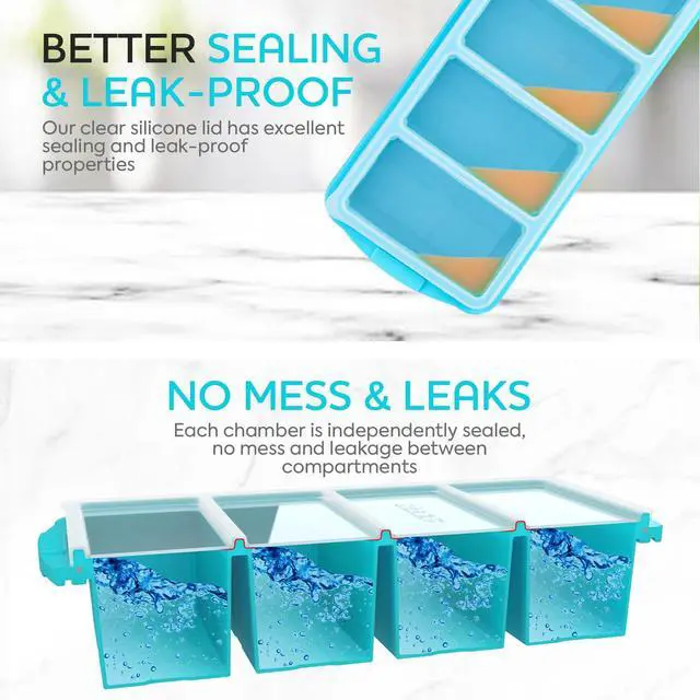 Alt view image 5 of 7 - Silicone Freezer Tray With Lid - Soup Freezer Container molds - Large Ice Cube Tray- makes 8 perfect 1 cup portions cubes, 2-Pack Freezer Storage Food Soups & Meal Prep - Oven & Dishwasher -Safe