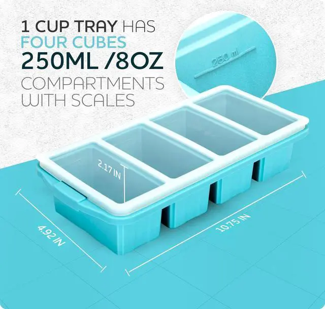 Alt view image 7 of 7 - Silicone Freezer Tray With Lid - Soup Freezer Container molds - Large Ice Cube Tray- makes 8 perfect 1 cup portions cubes, 2-Pack Freezer Storage Food Soups & Meal Prep - Oven & Dishwasher -Safe
